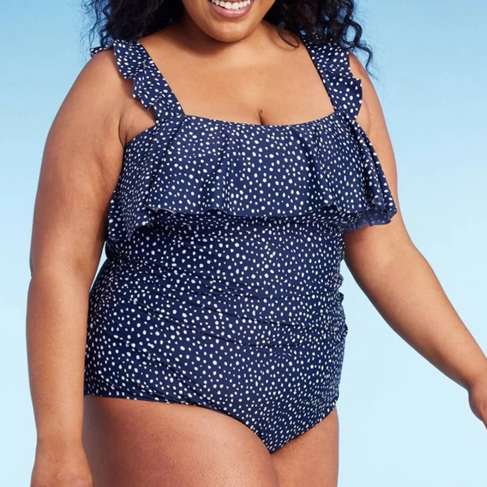 Kona sol dark blue polka dot swim suit k